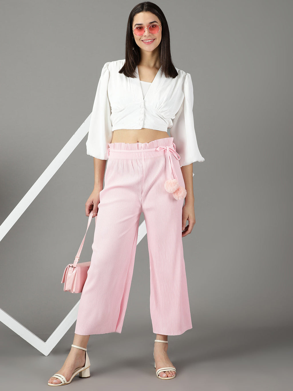 Women's Pink Relaxed Straight Fit Parallel Trouser