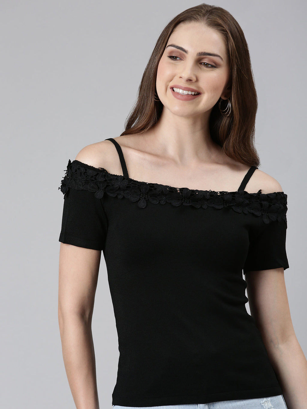 Women's Off-Shoulder Solid Black Top