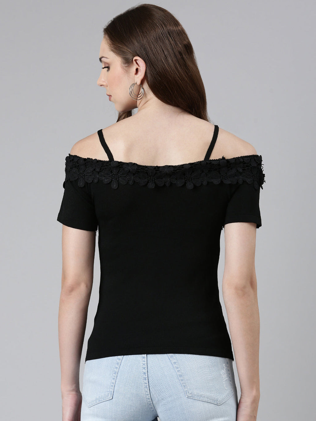 Women's Off-Shoulder Solid Black Top