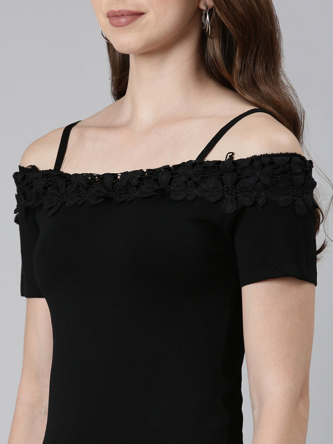 Women's Off-Shoulder Solid Black Top