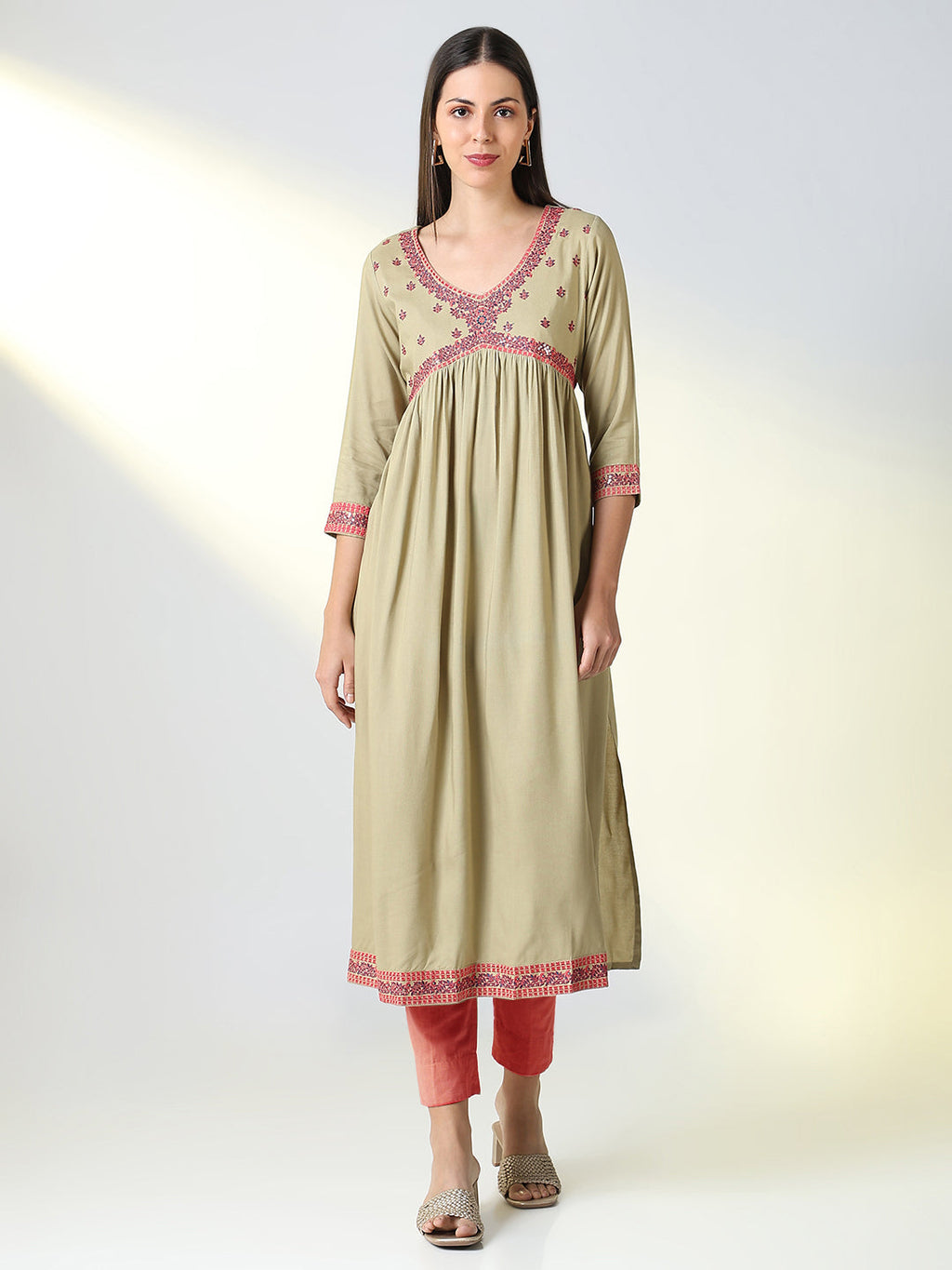 Women's Beige Solid A Line Kurta