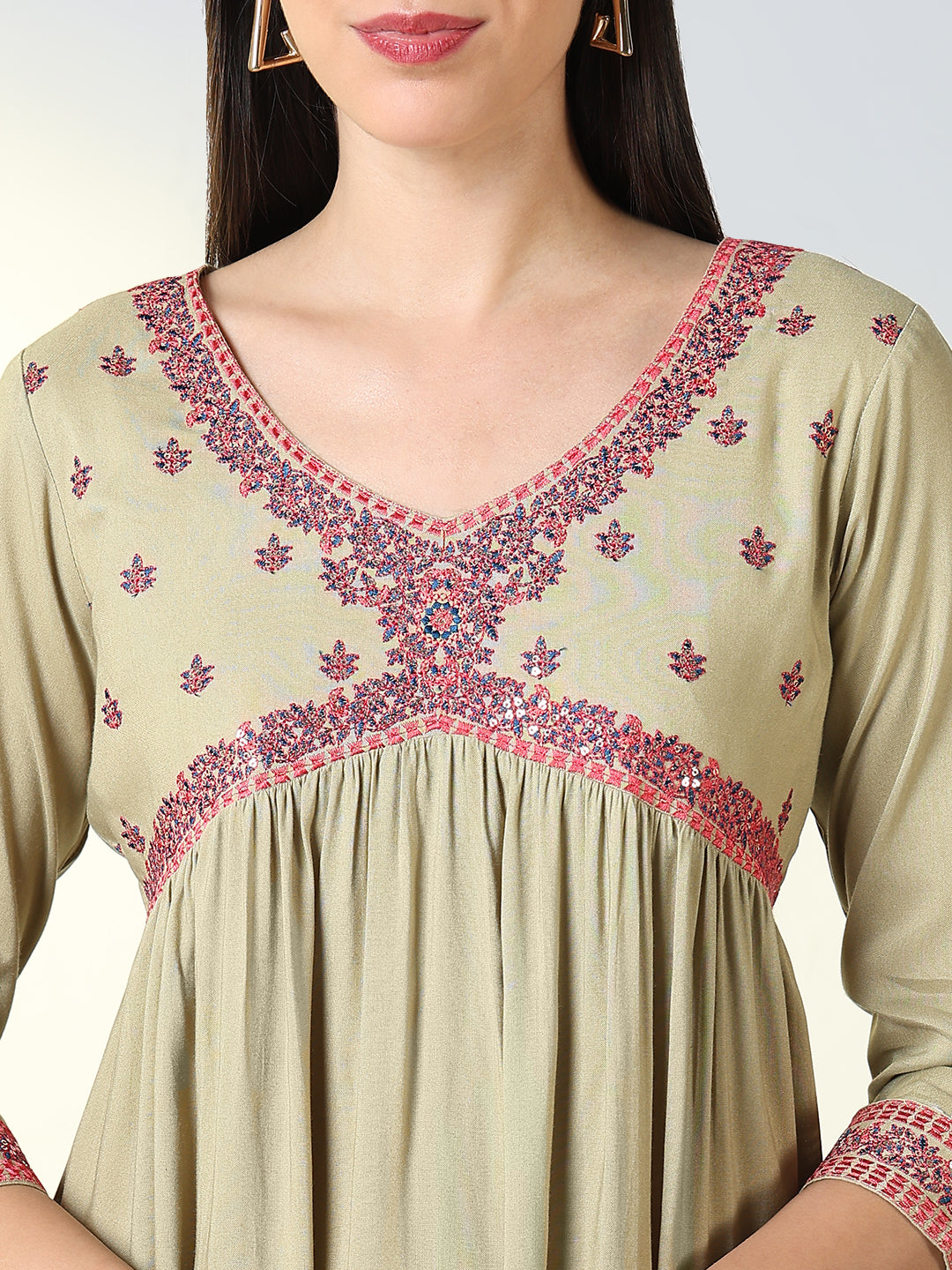 Women's Beige Solid A Line Kurta