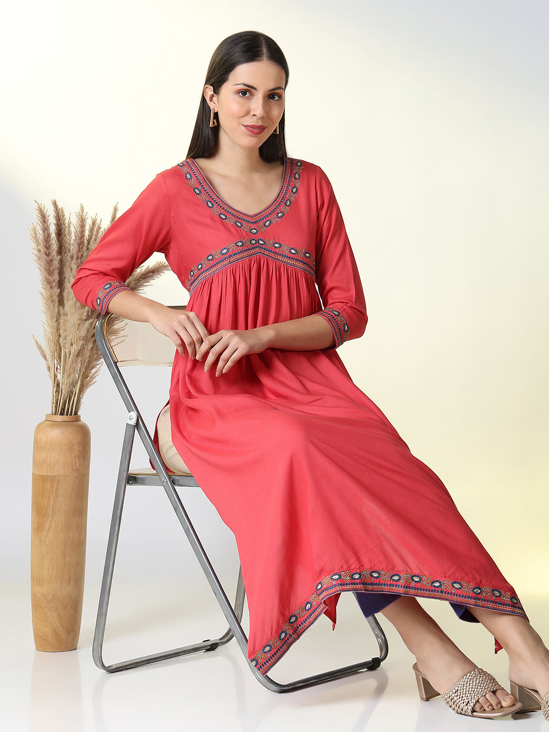 Women's Pink Solid A Line Kurta