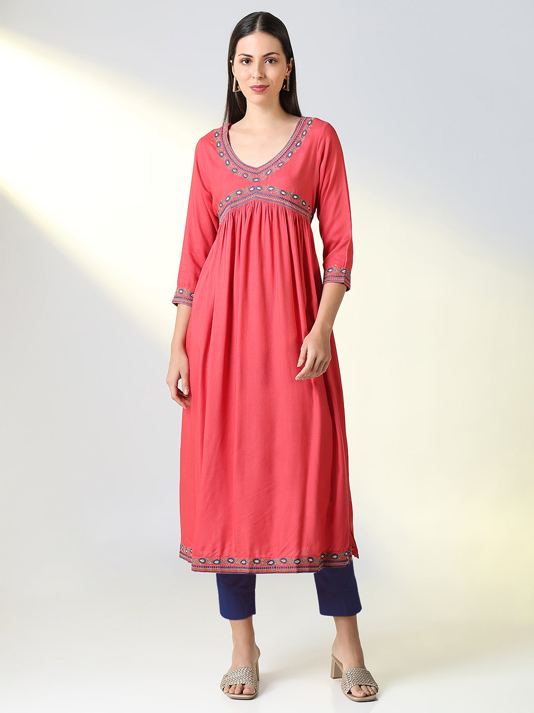 Women's Pink Solid A Line Kurta