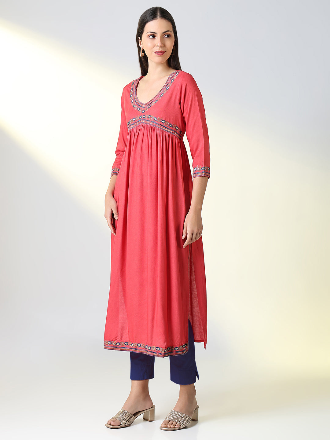 Women's Pink Solid A Line Kurta
