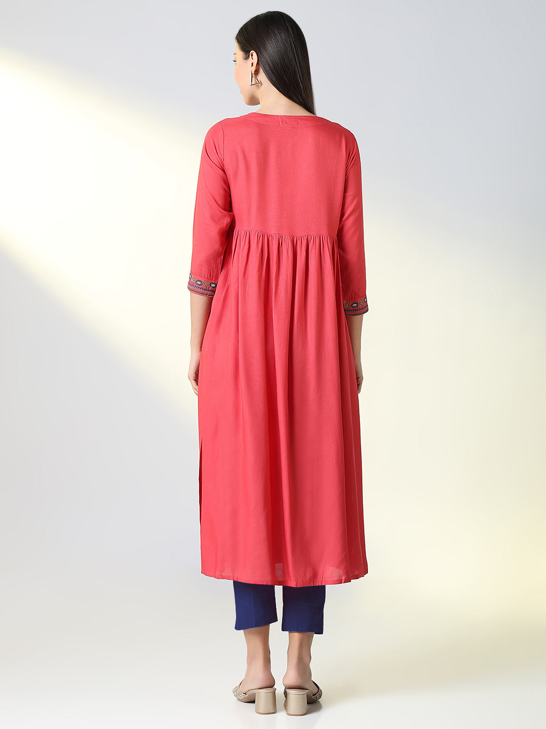 Women's Pink Solid A Line Kurta