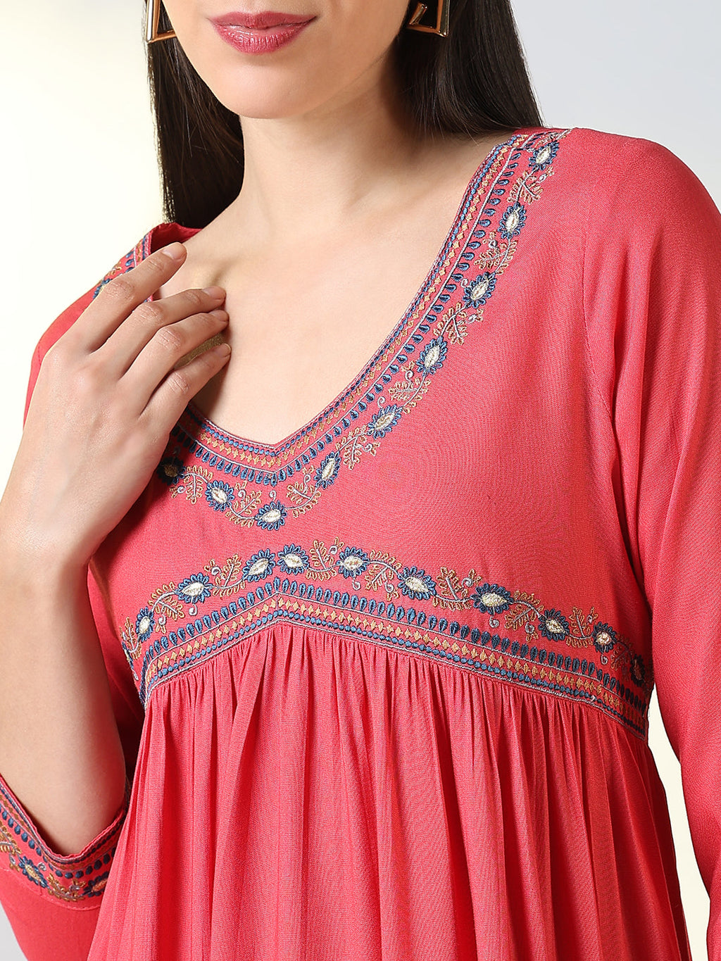 Women's Pink Solid A Line Kurta