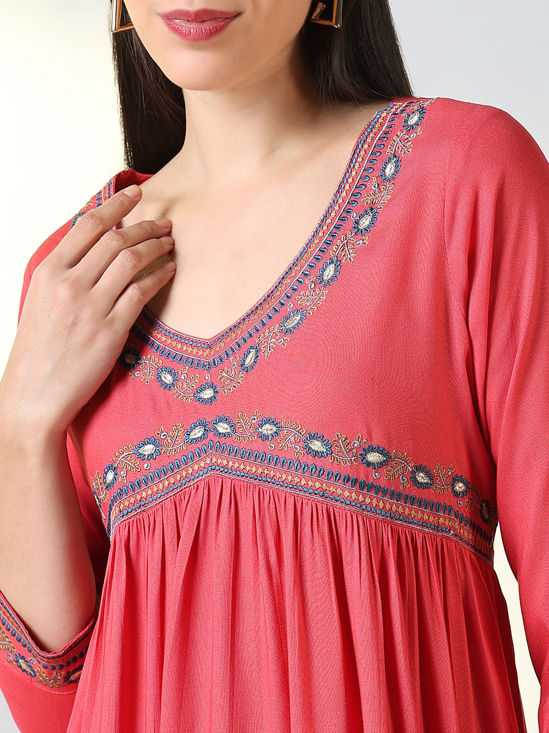 Women's Pink Solid A Line Kurta