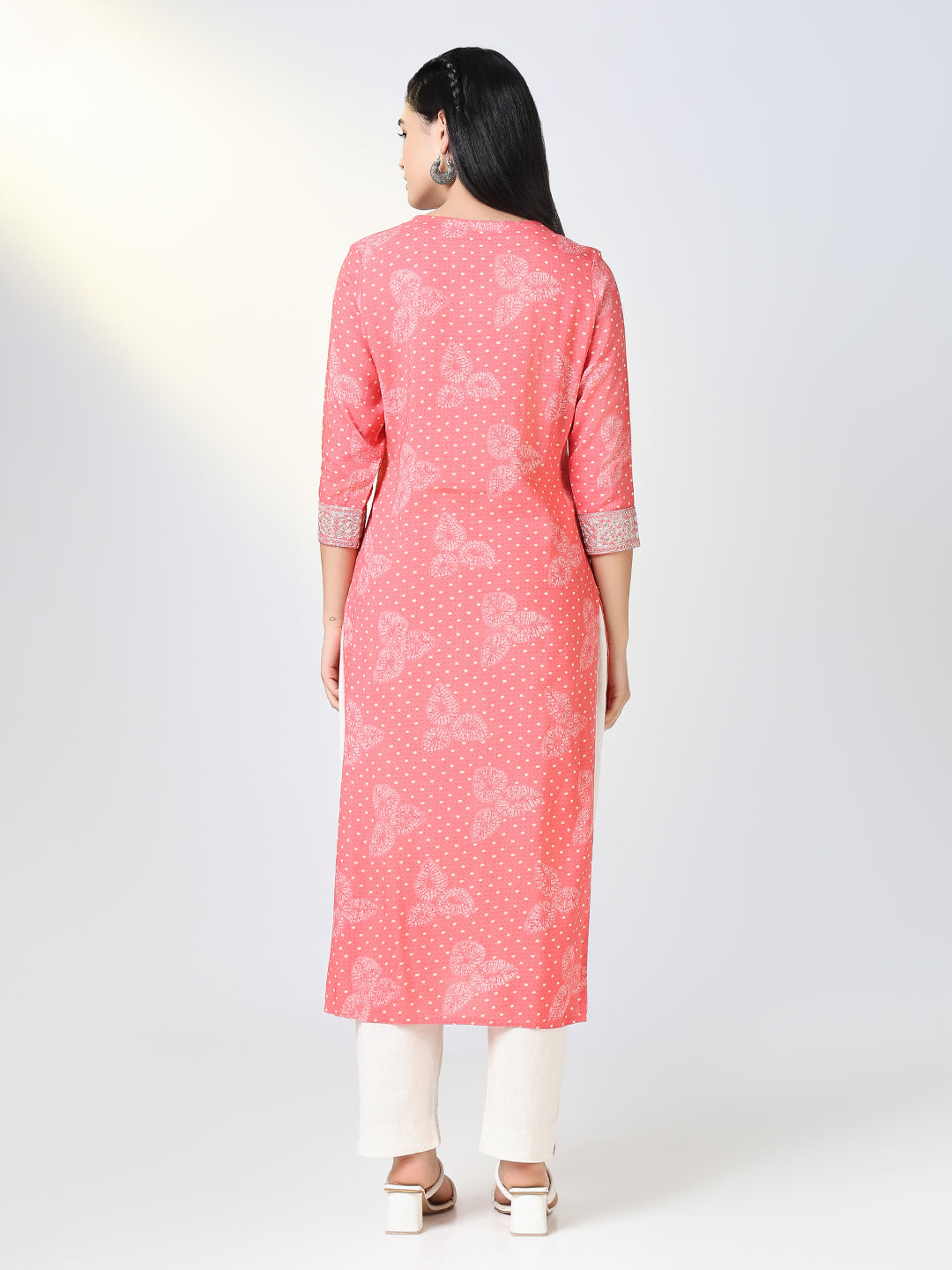 Women's Pink Ethnic Motifs Straight Kurta