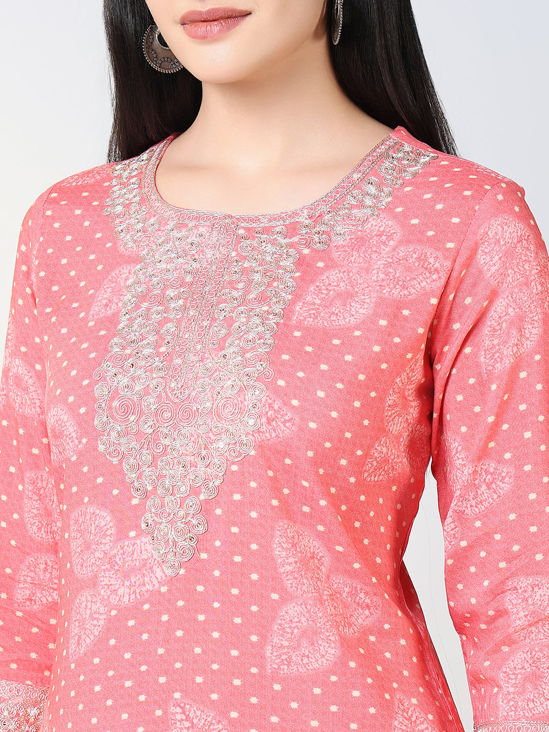 Women's Pink Ethnic Motifs Straight Kurta