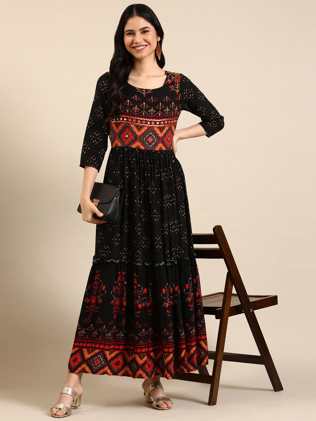 Women's Black Printed Anarkali Kurta