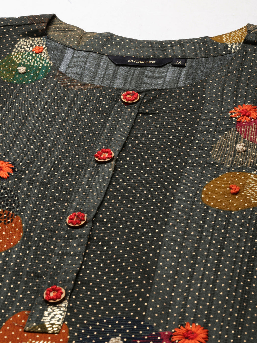 Women's Green Geometric Printed Thread Wok Straight Kurta