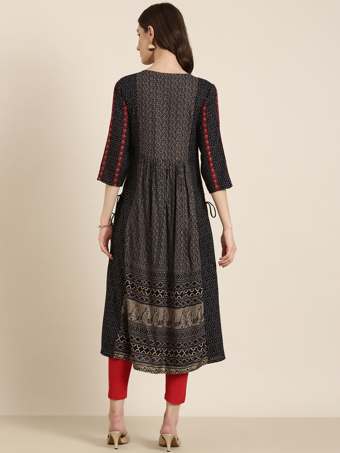 Women's Navy Blue Geometrical Printed A-line Kurta