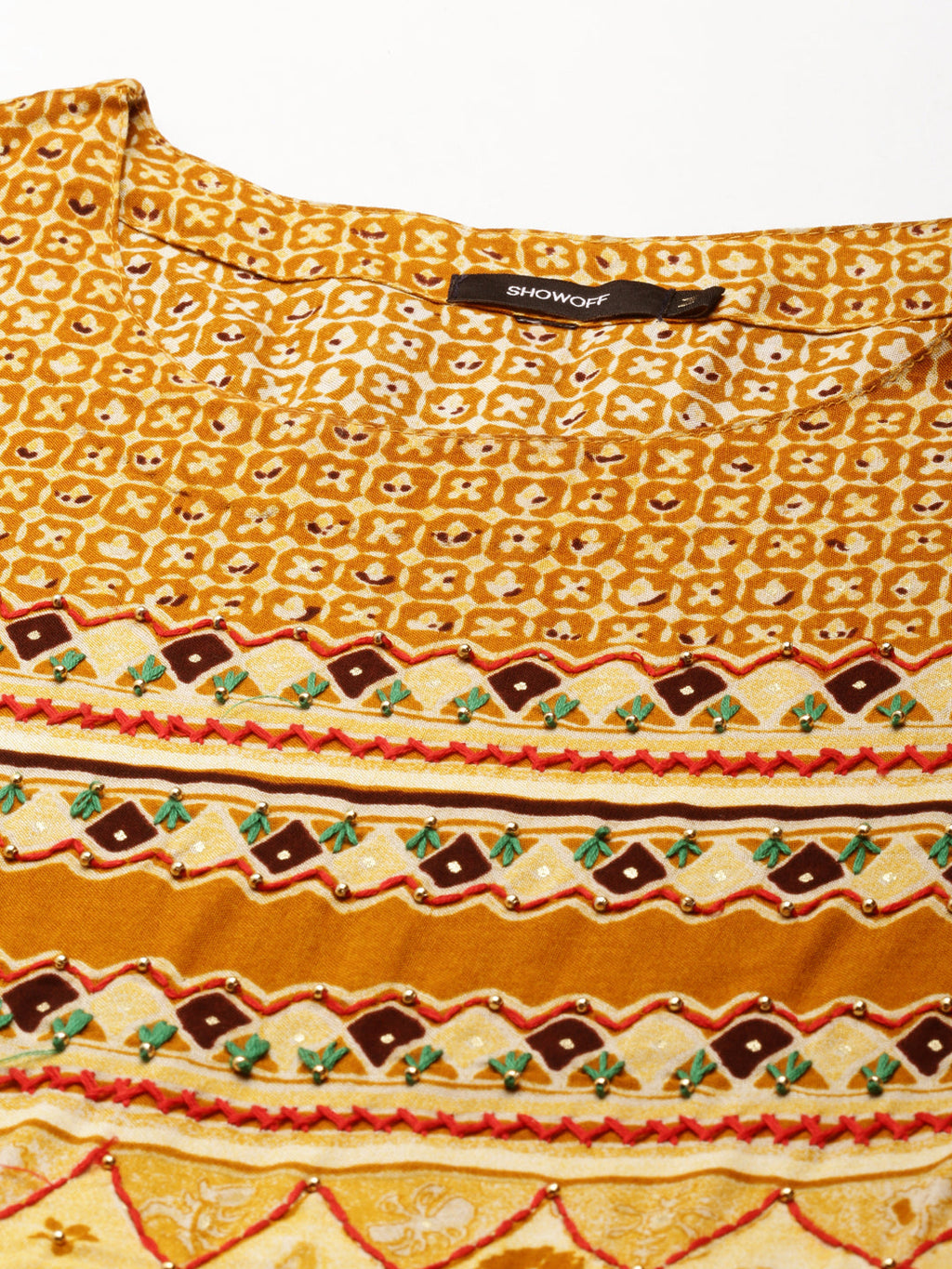 Women's Mustard Printed Thread Work Anarkali Kurta