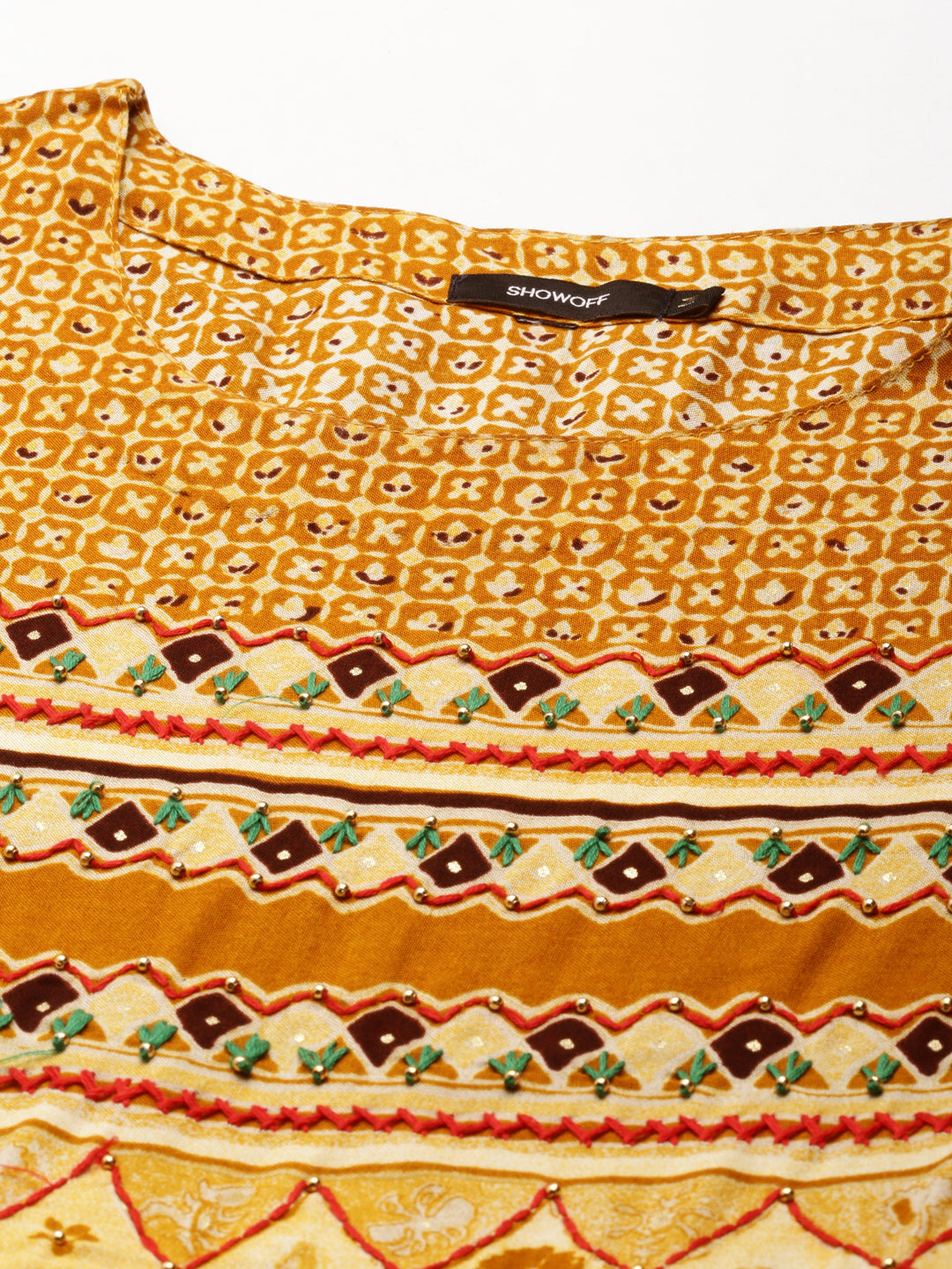 Women's Mustard Printed Thread Work Anarkali Kurta
