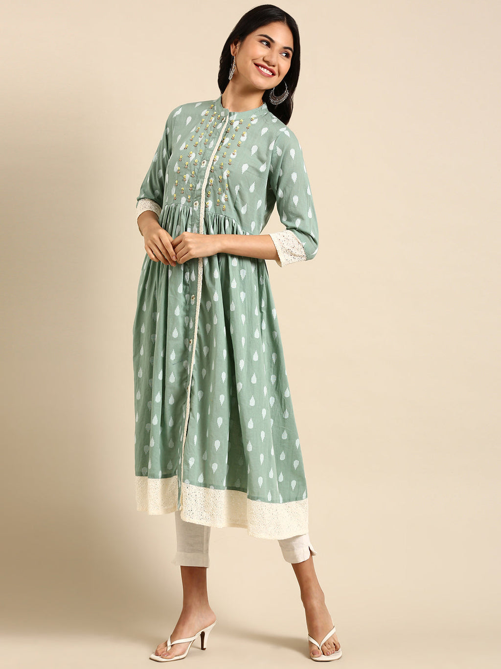 Women's Sea Green Solid Anarkali Kurta