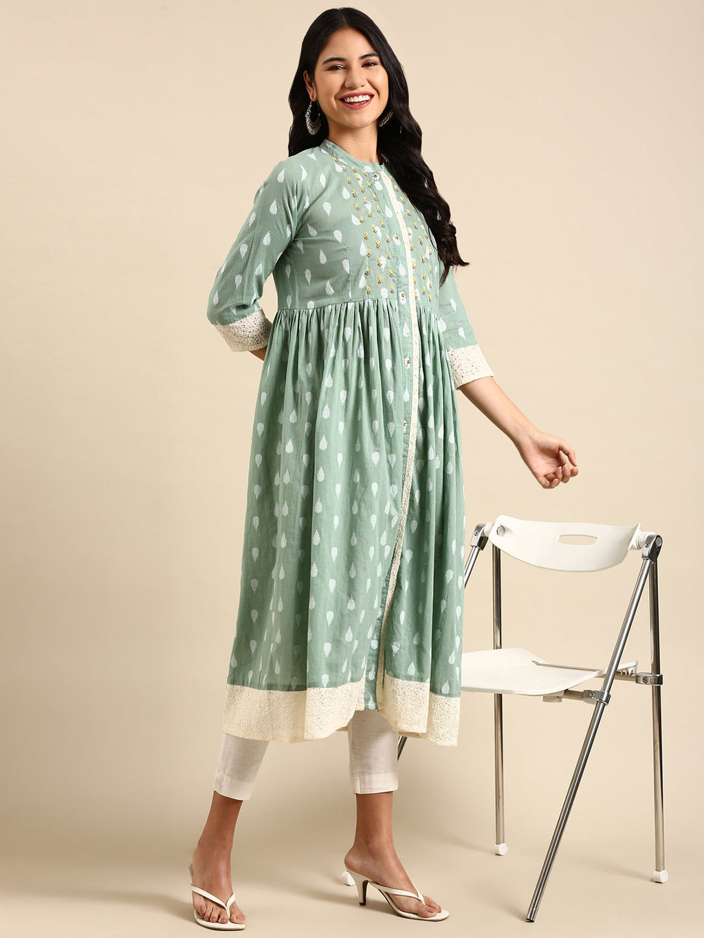 Women's Sea Green Solid Anarkali Kurta