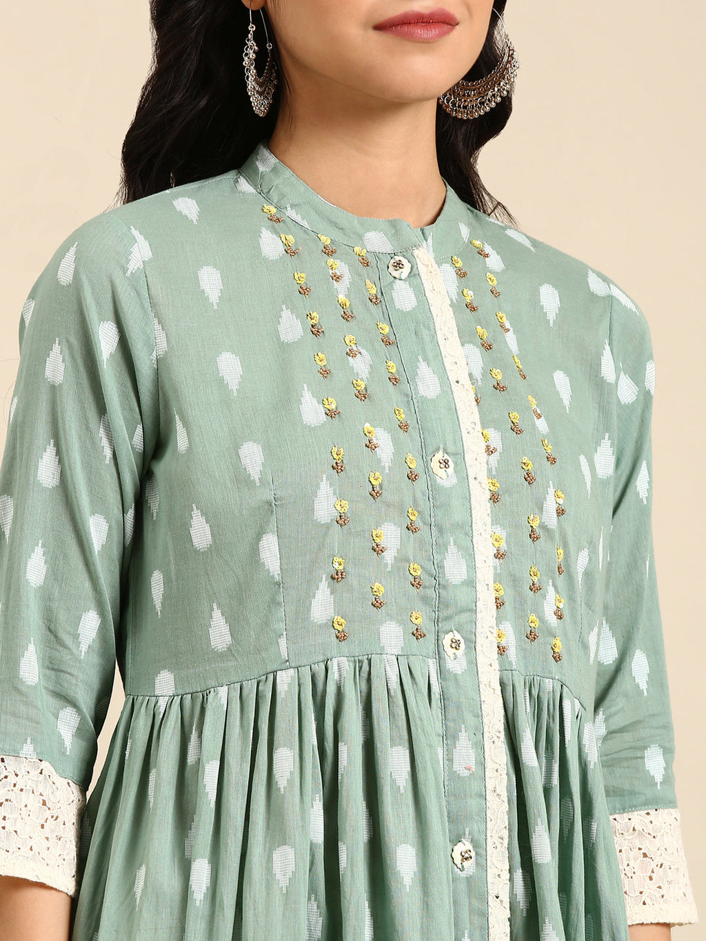 Women's Sea Green Solid Anarkali Kurta