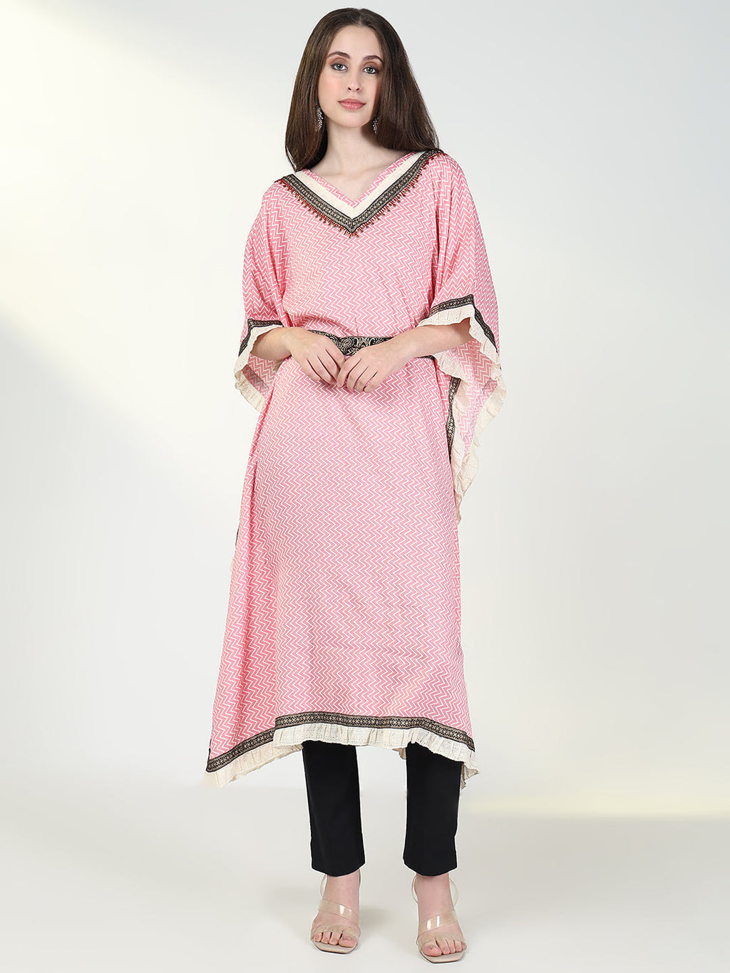 Women's Pink Chevron Kaftan Kurta
