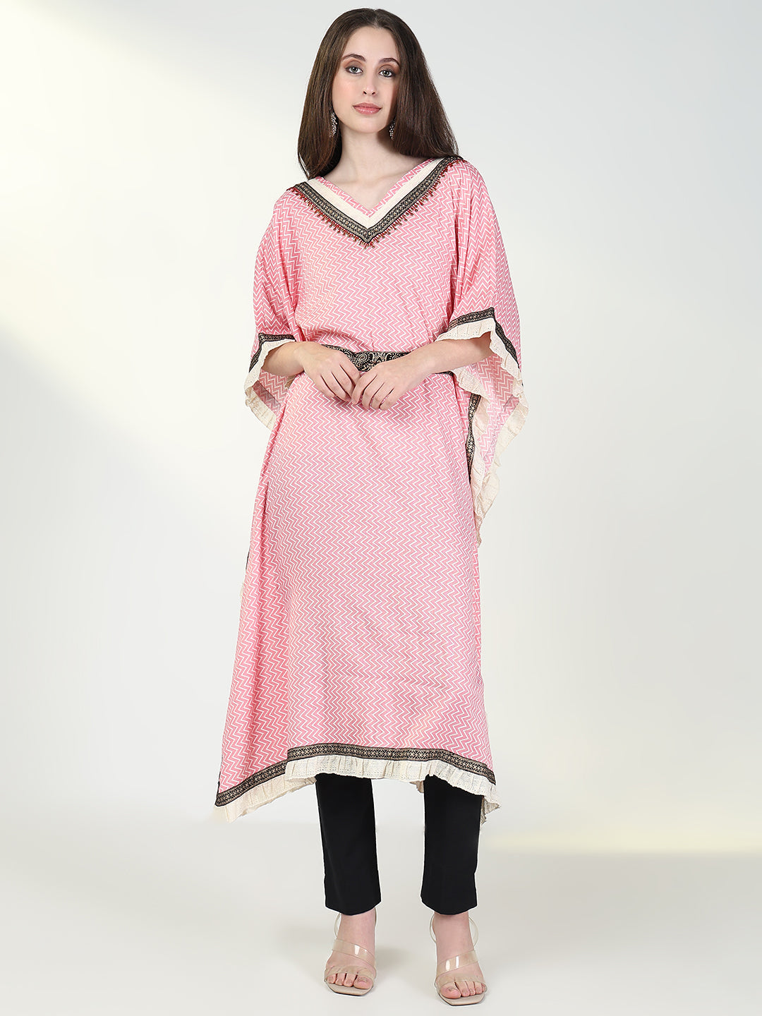 Women's Pink Chevron Kaftan Kurta