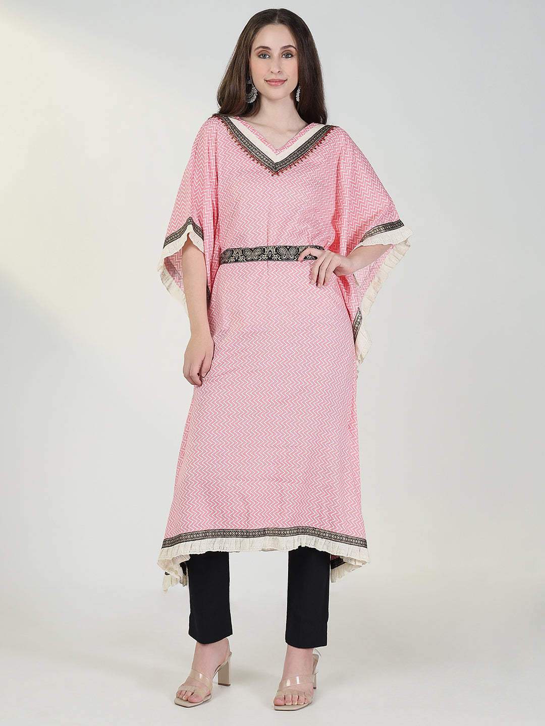 Women's Pink Chevron Kaftan Kurta