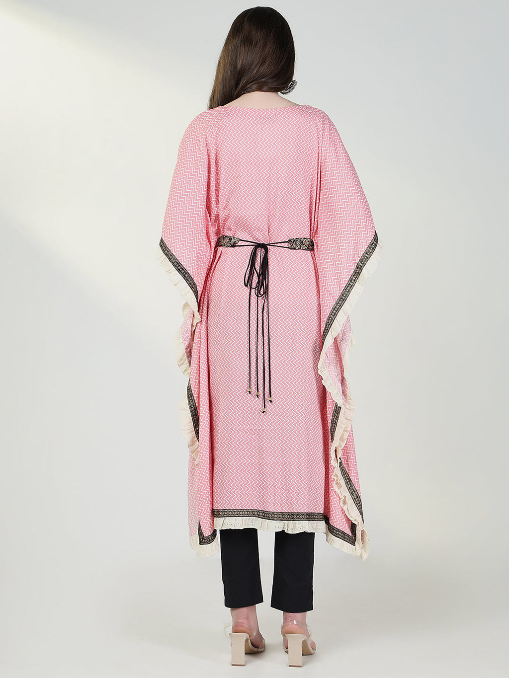 Women's Pink Chevron Kaftan Kurta