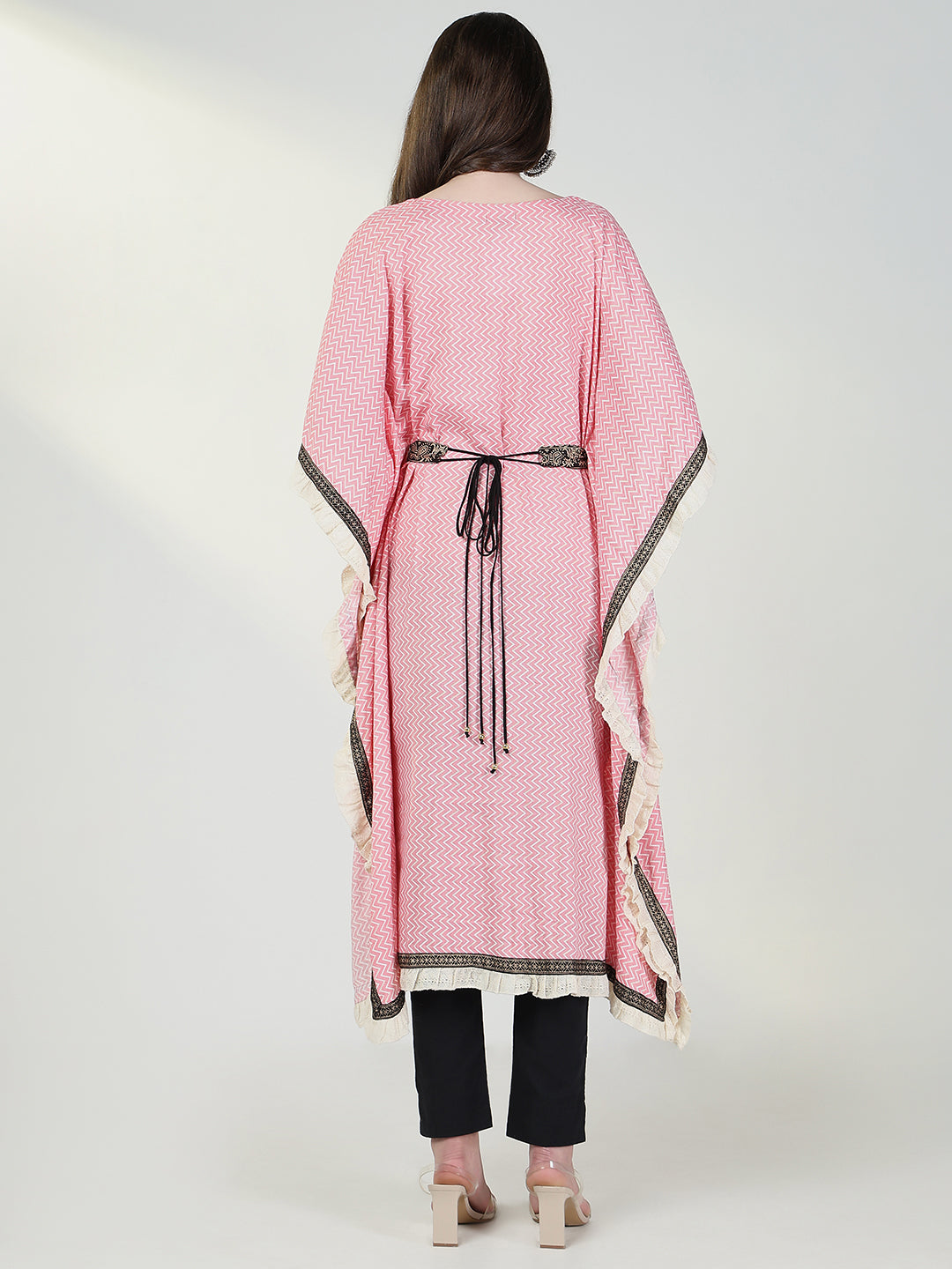 Women's Pink Chevron Kaftan Kurta