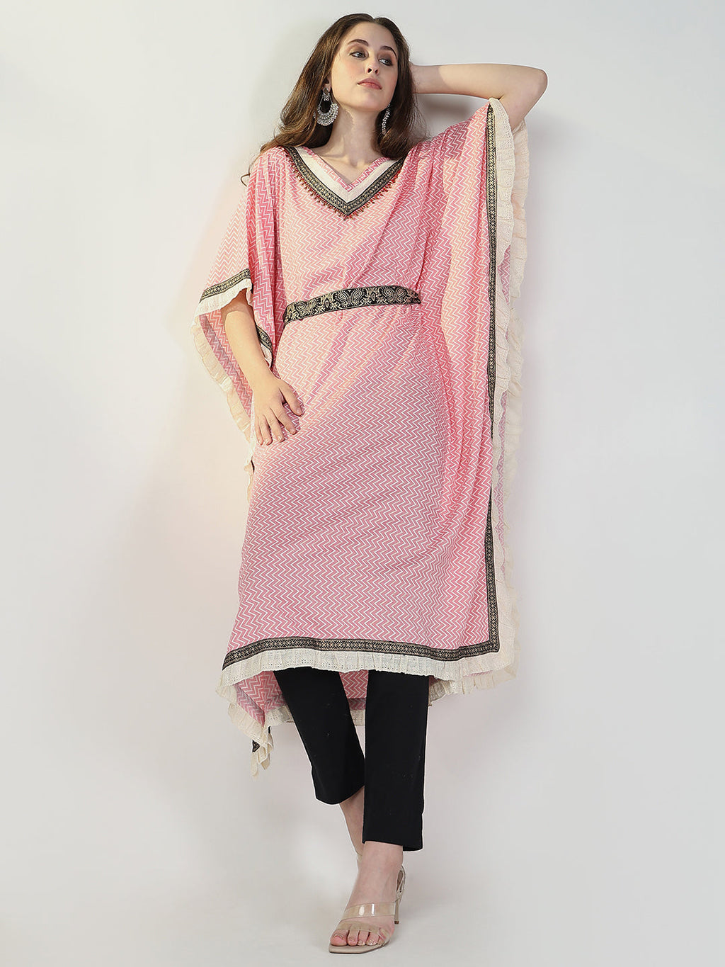 Women's Pink Chevron Kaftan Kurta