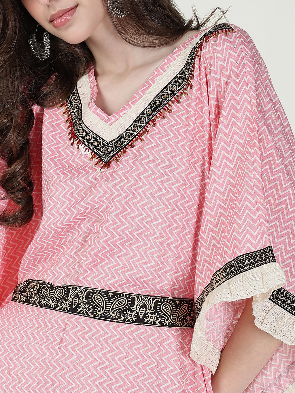 Women's Pink Chevron Kaftan Kurta