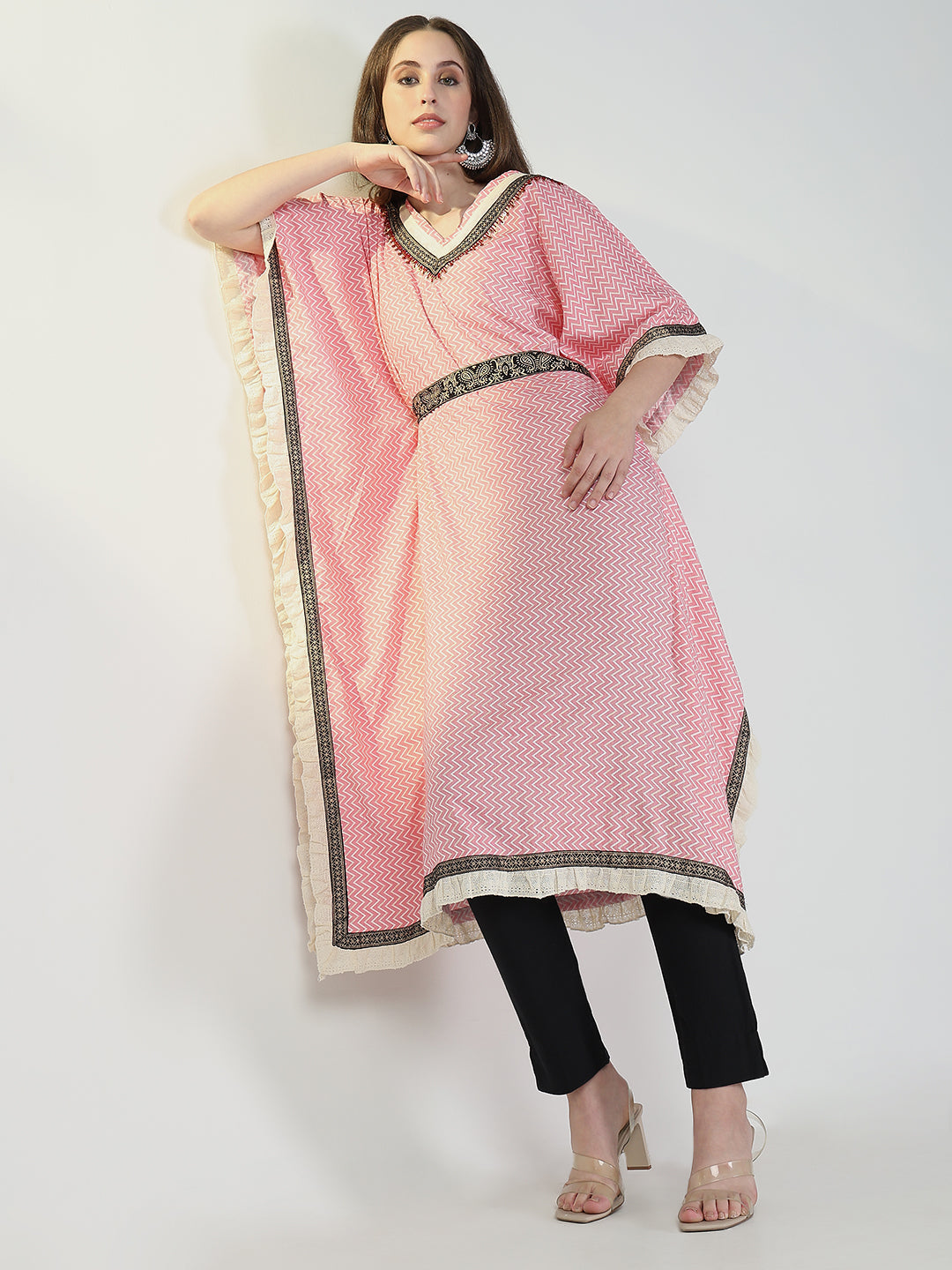 Women's Pink Chevron Kaftan Kurta