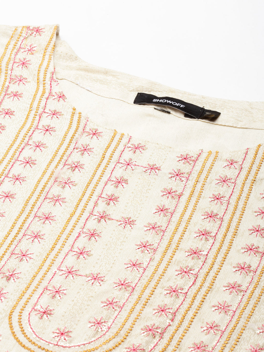 Women's Cream Floral Embroidered Straight Kurta