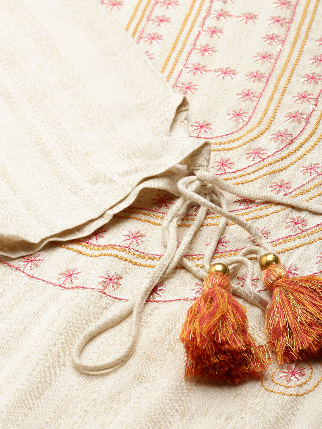 Women's Cream Floral Embroidered Straight Kurta