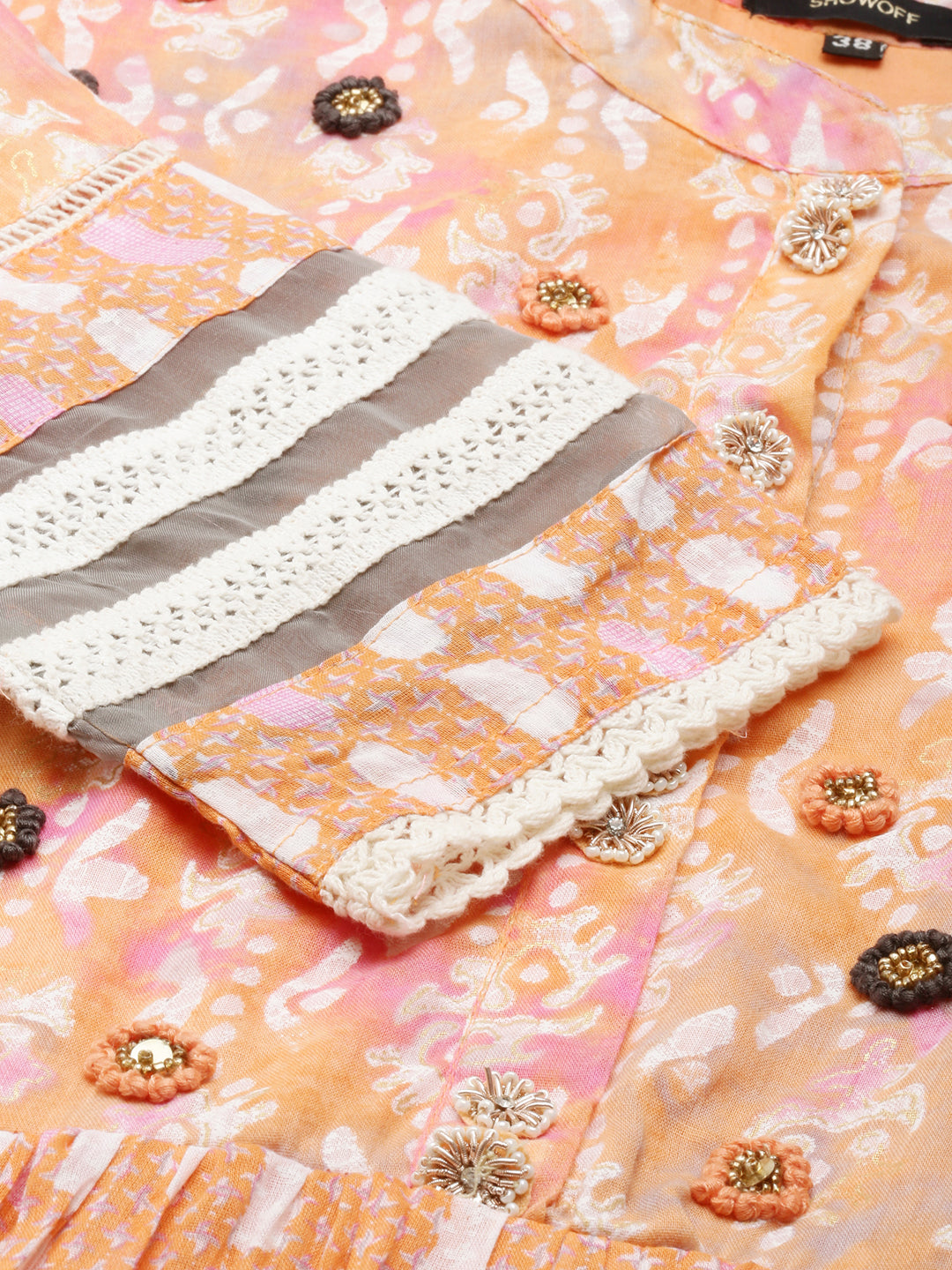 Women's Peach Thread Work Tiering Anarkali Kurta