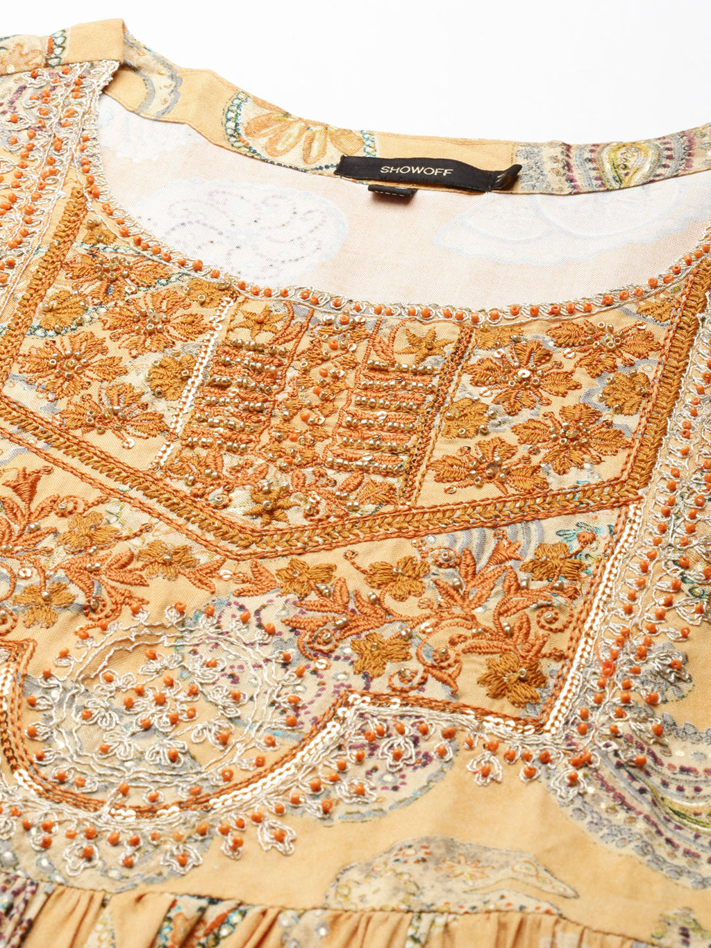 Women's Mustard Ethnic Motifs Printed Anarkali Kurta