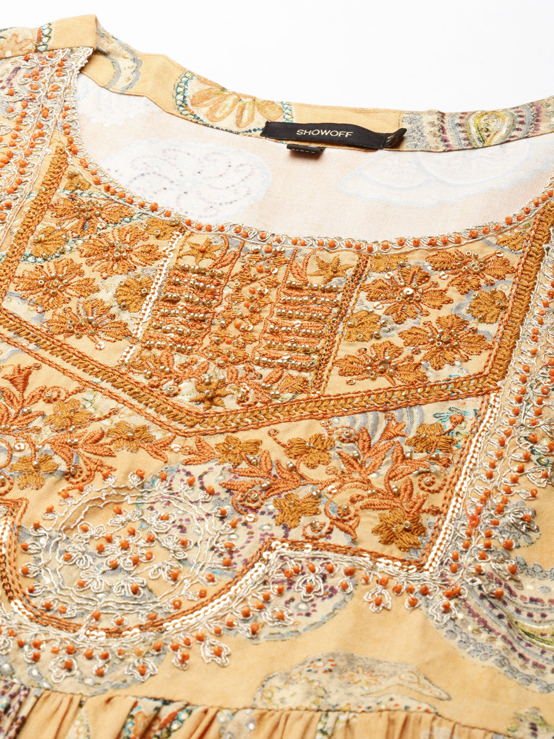 Women's Mustard Ethnic Motifs Printed Anarkali Kurta