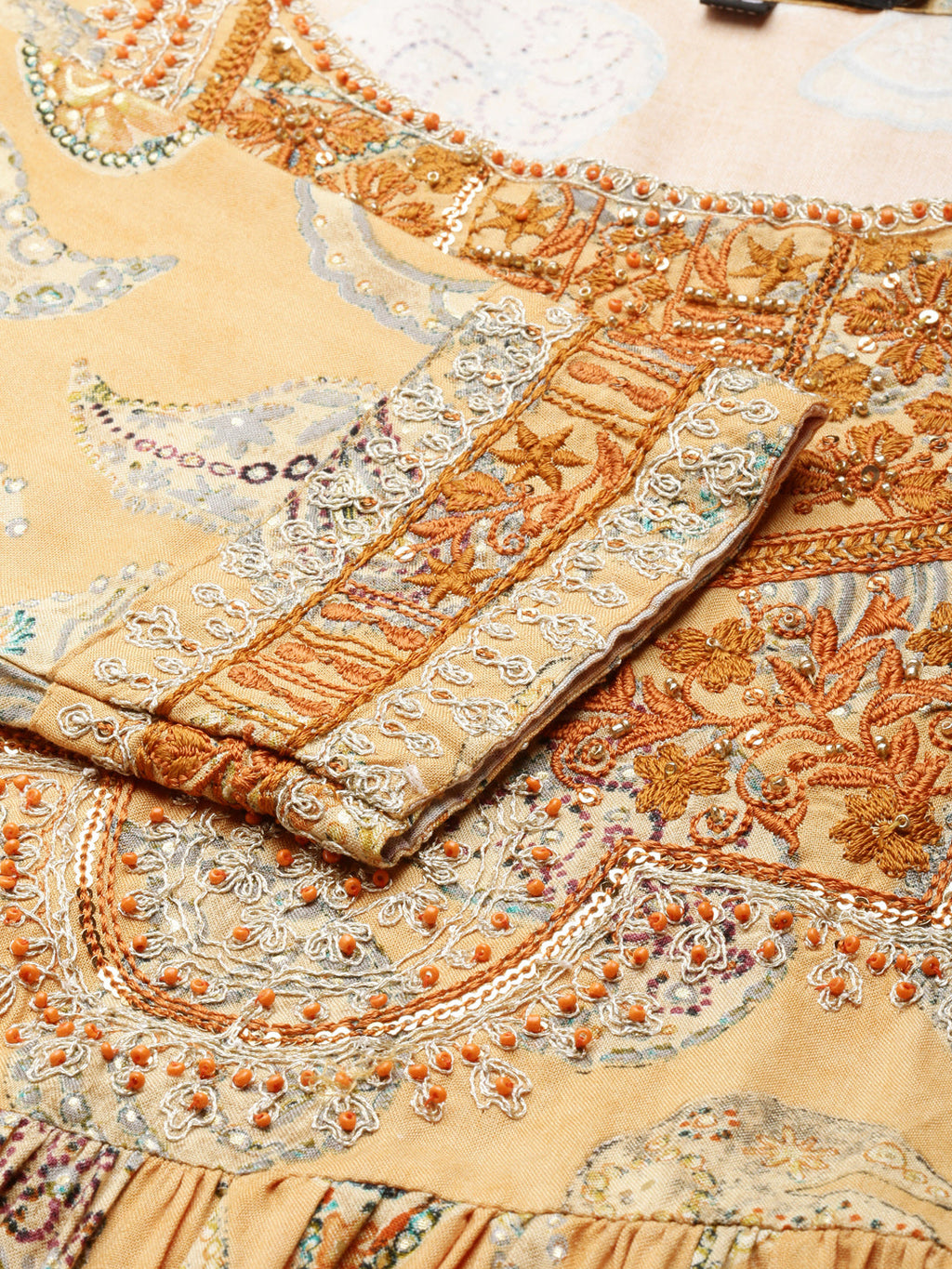 Women's Mustard Ethnic Motifs Printed Anarkali Kurta