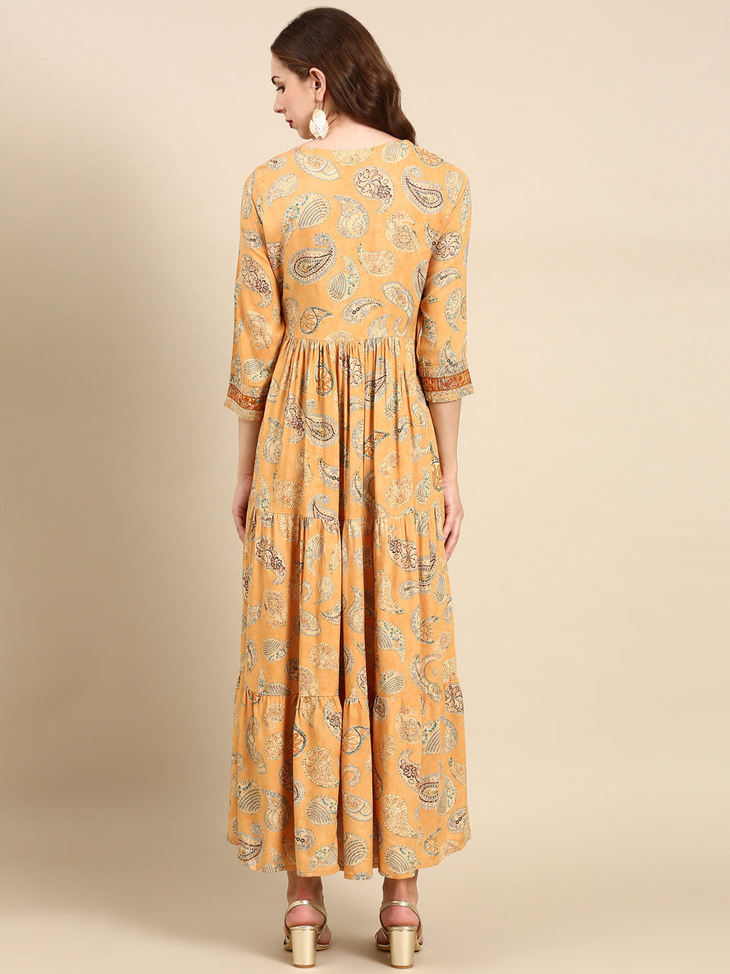 Women's Mustard Ethnic Motifs Printed Anarkali Kurta