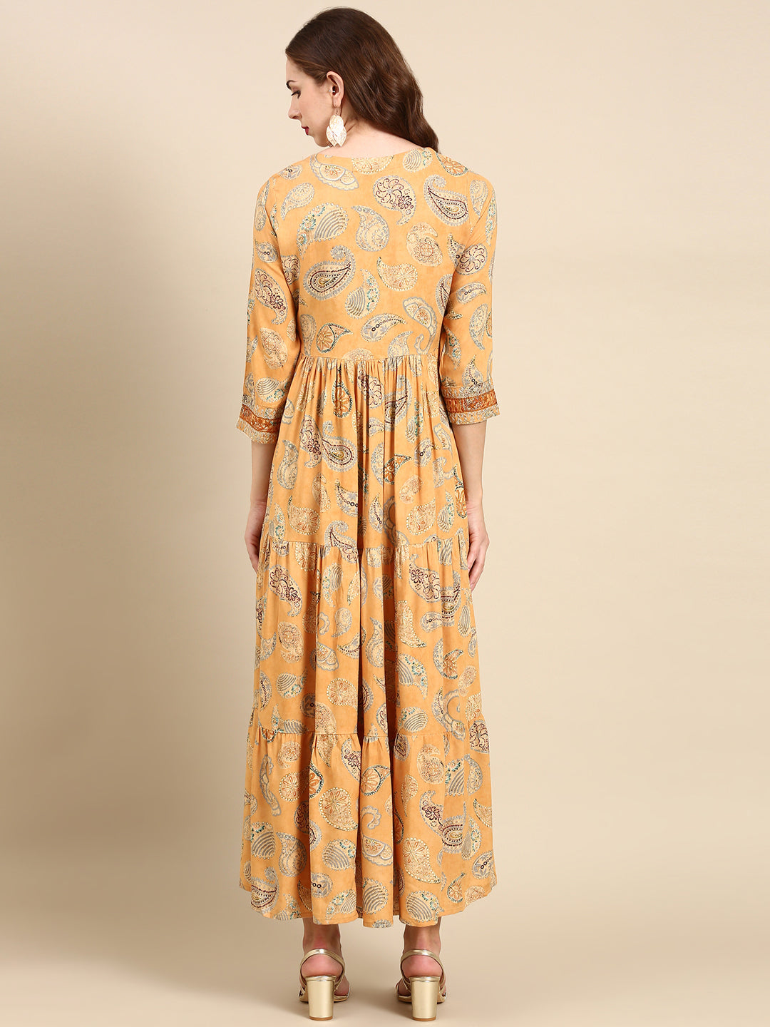 Women's Mustard Ethnic Motifs Printed Anarkali Kurta