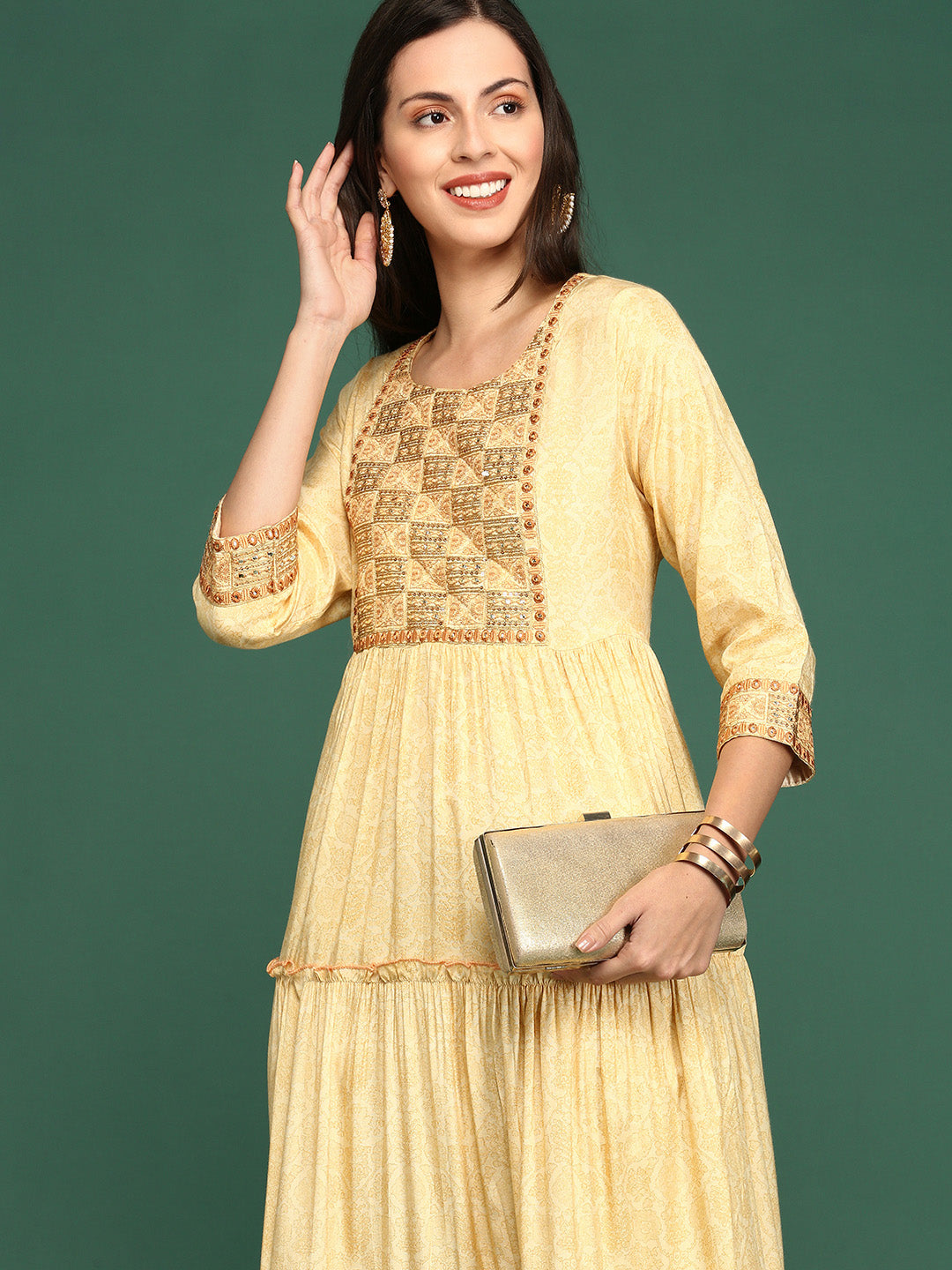 Women's Yellow Floral Printed Anarkali Kurta