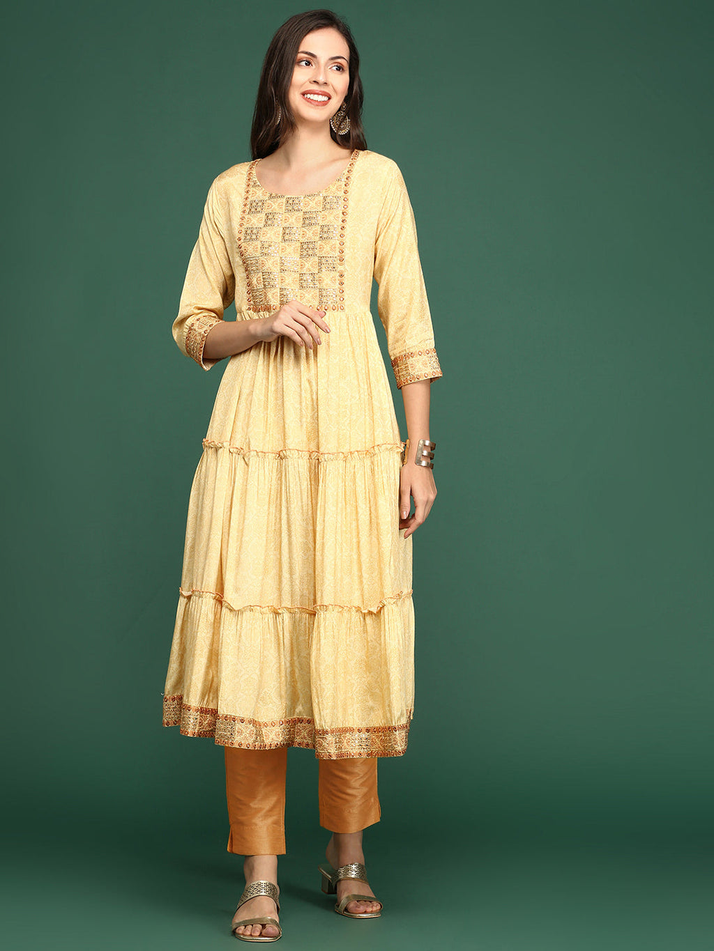Women's Yellow Floral Printed Anarkali Kurta