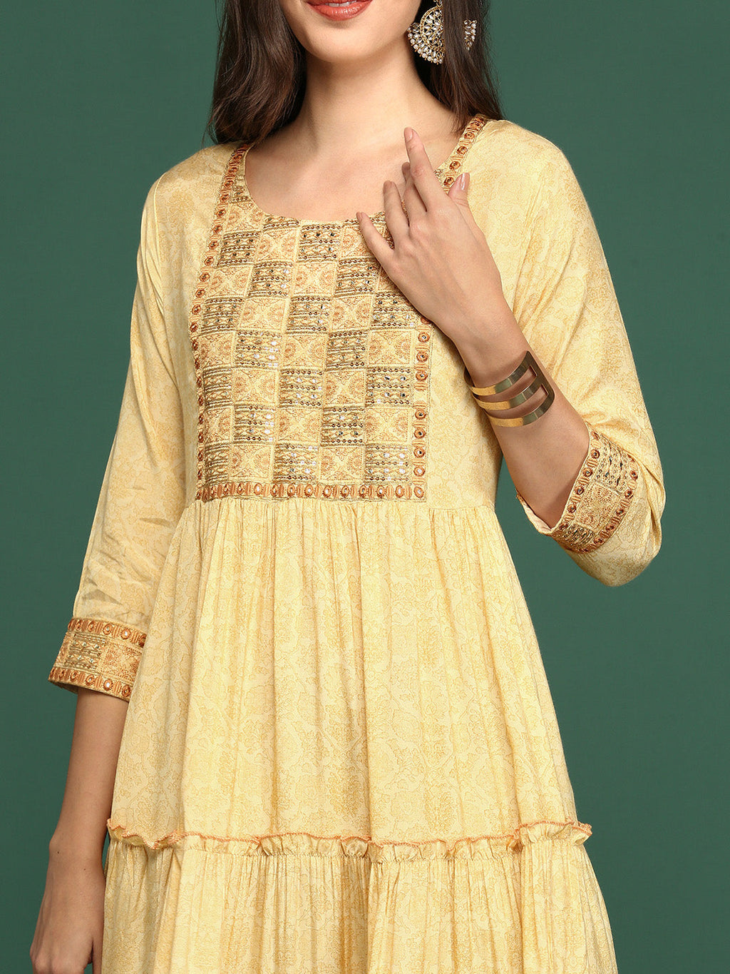 Women's Yellow Floral Printed Anarkali Kurta