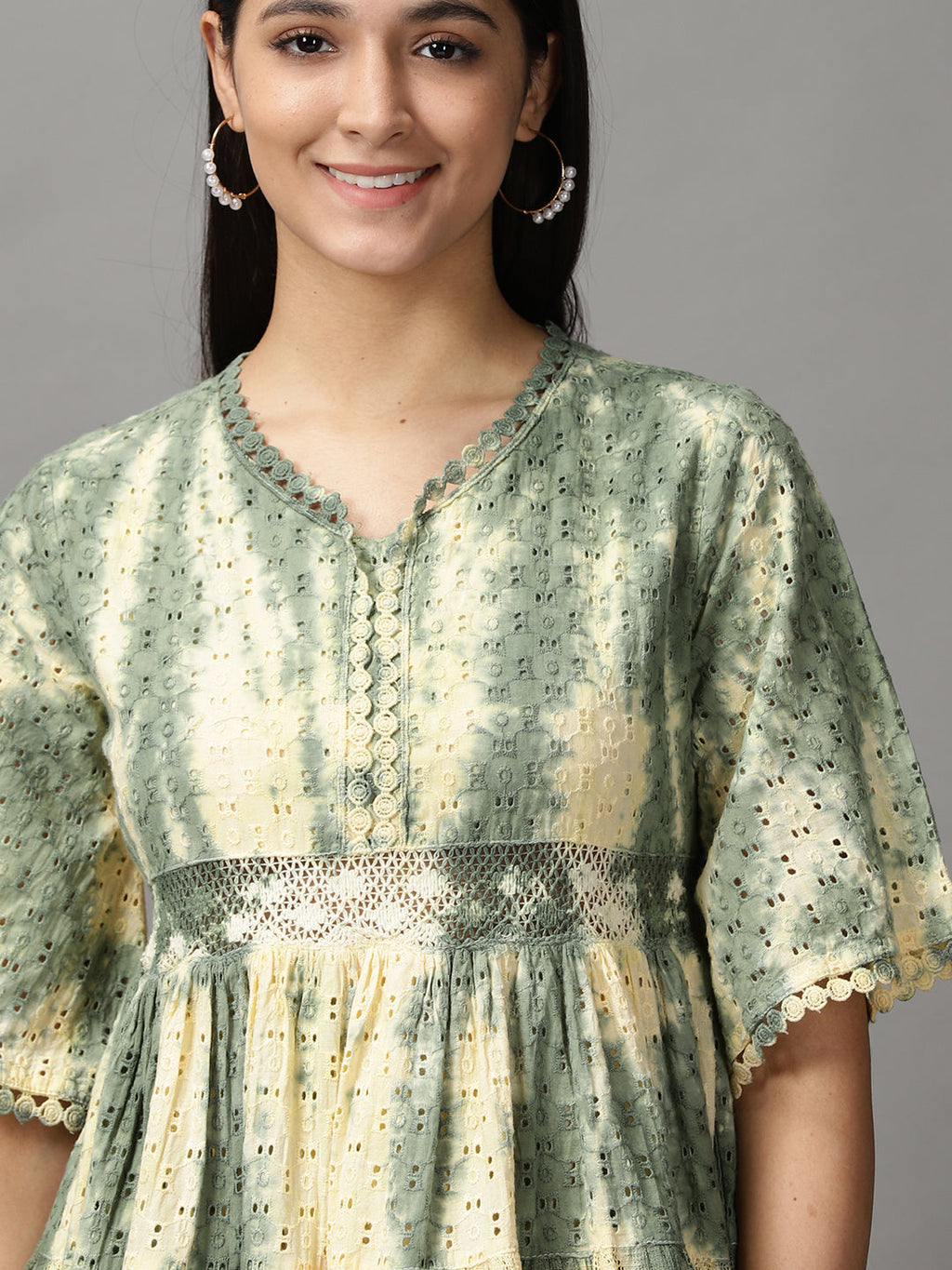 Women's Olive Tie and Dye Dyed Fit and Flare Dress