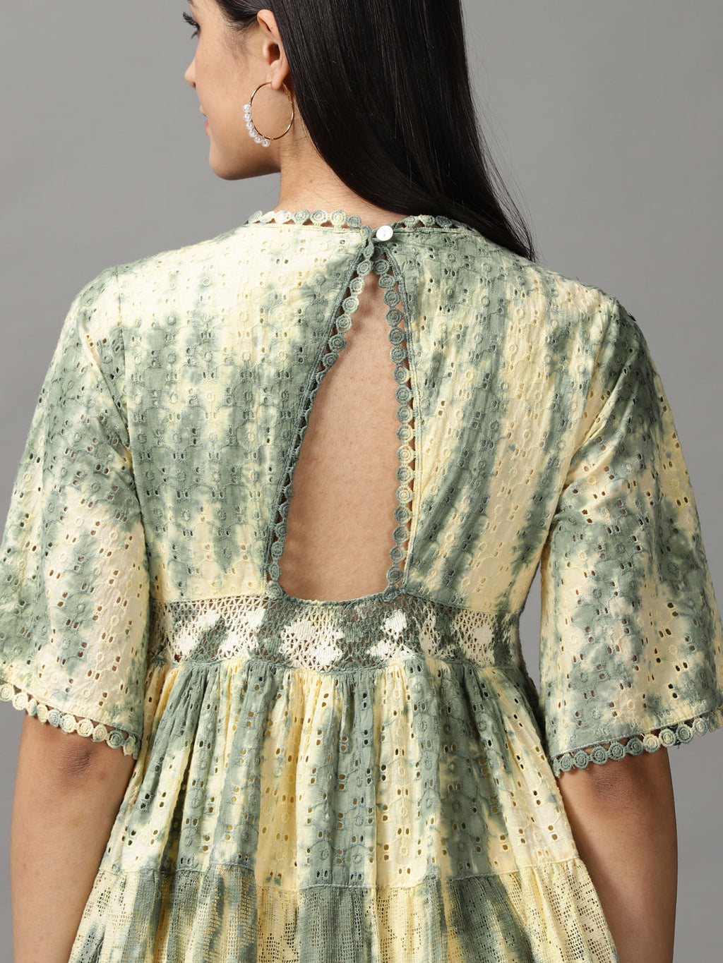 Women's Olive Tie and Dye Dyed Fit and Flare Dress