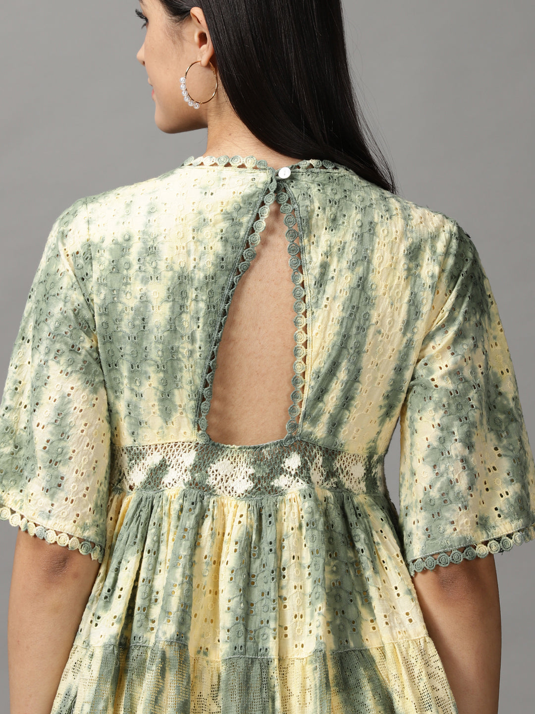 Women's Olive Tie and Dye Dyed Fit and Flare Dress