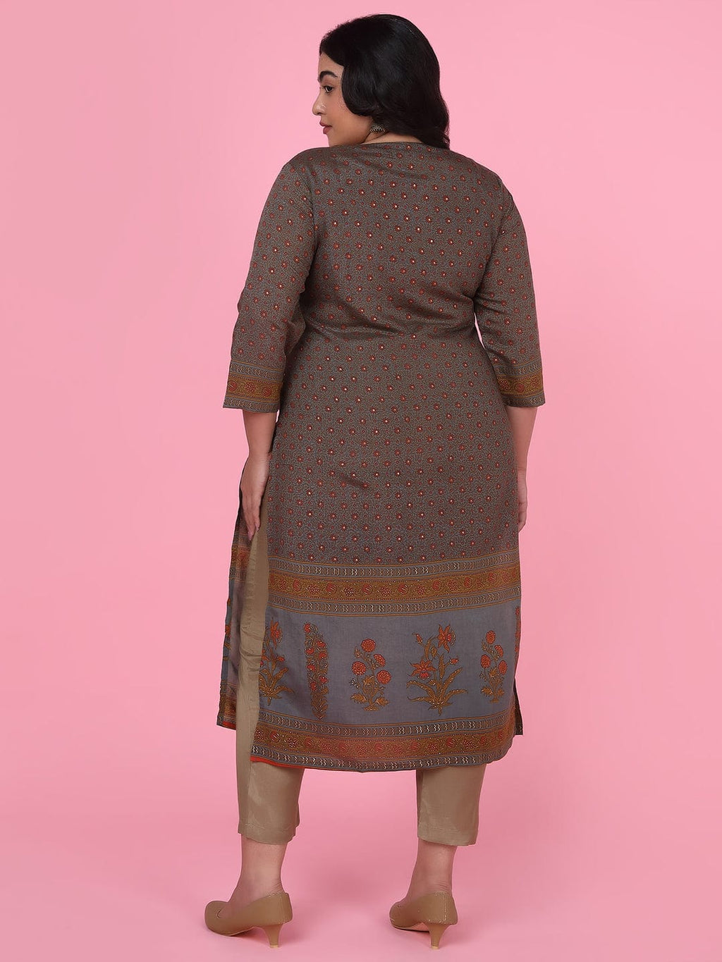 Women's Olive Floral Straight Kurta