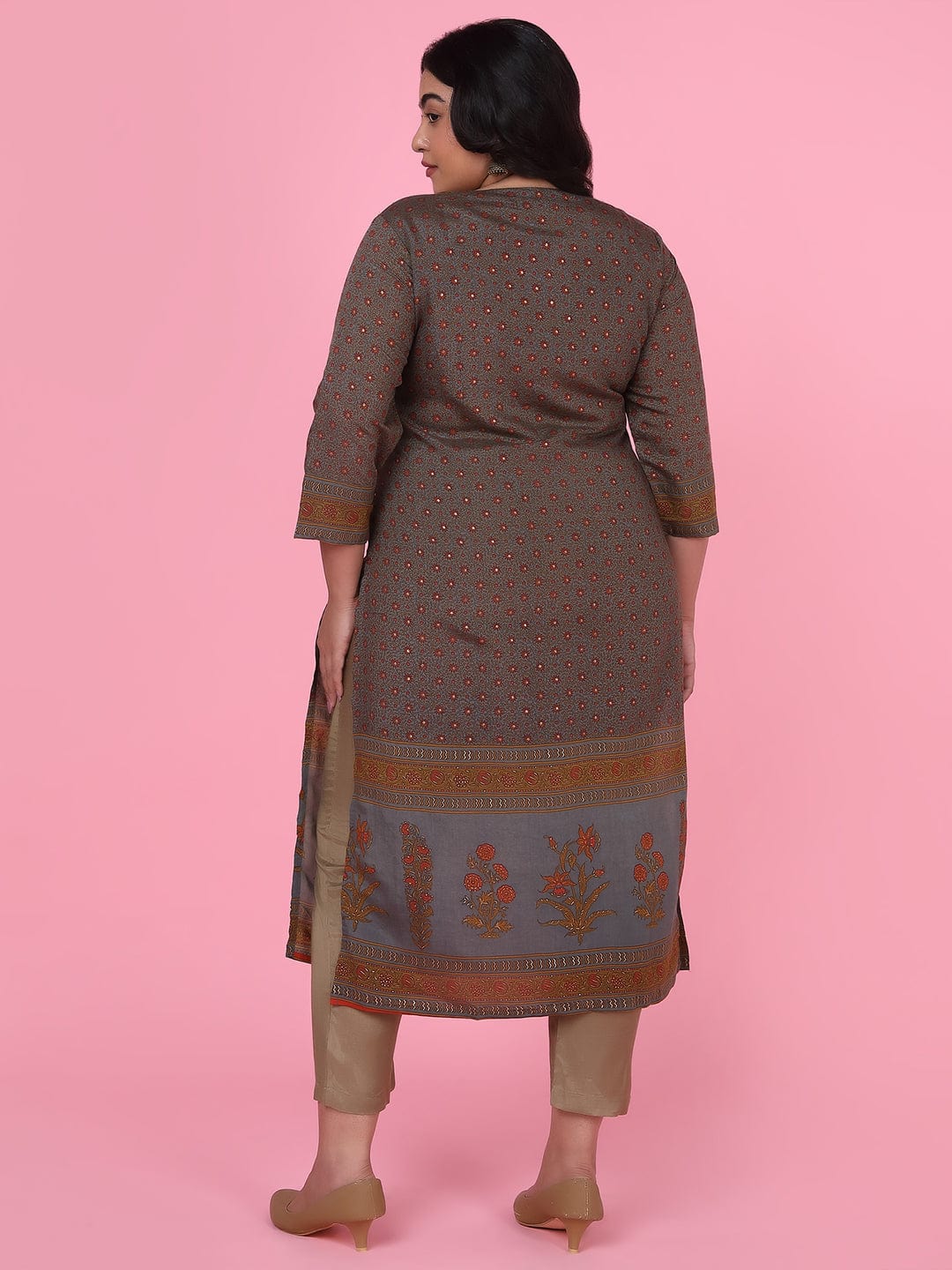 Women's Olive Floral Straight Kurta