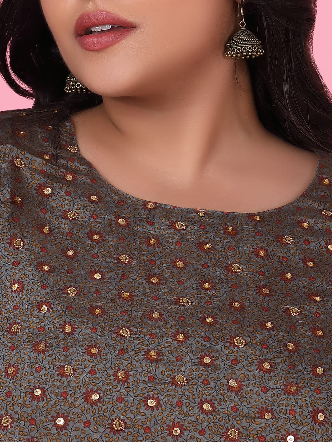 Women's Olive Floral Straight Kurta