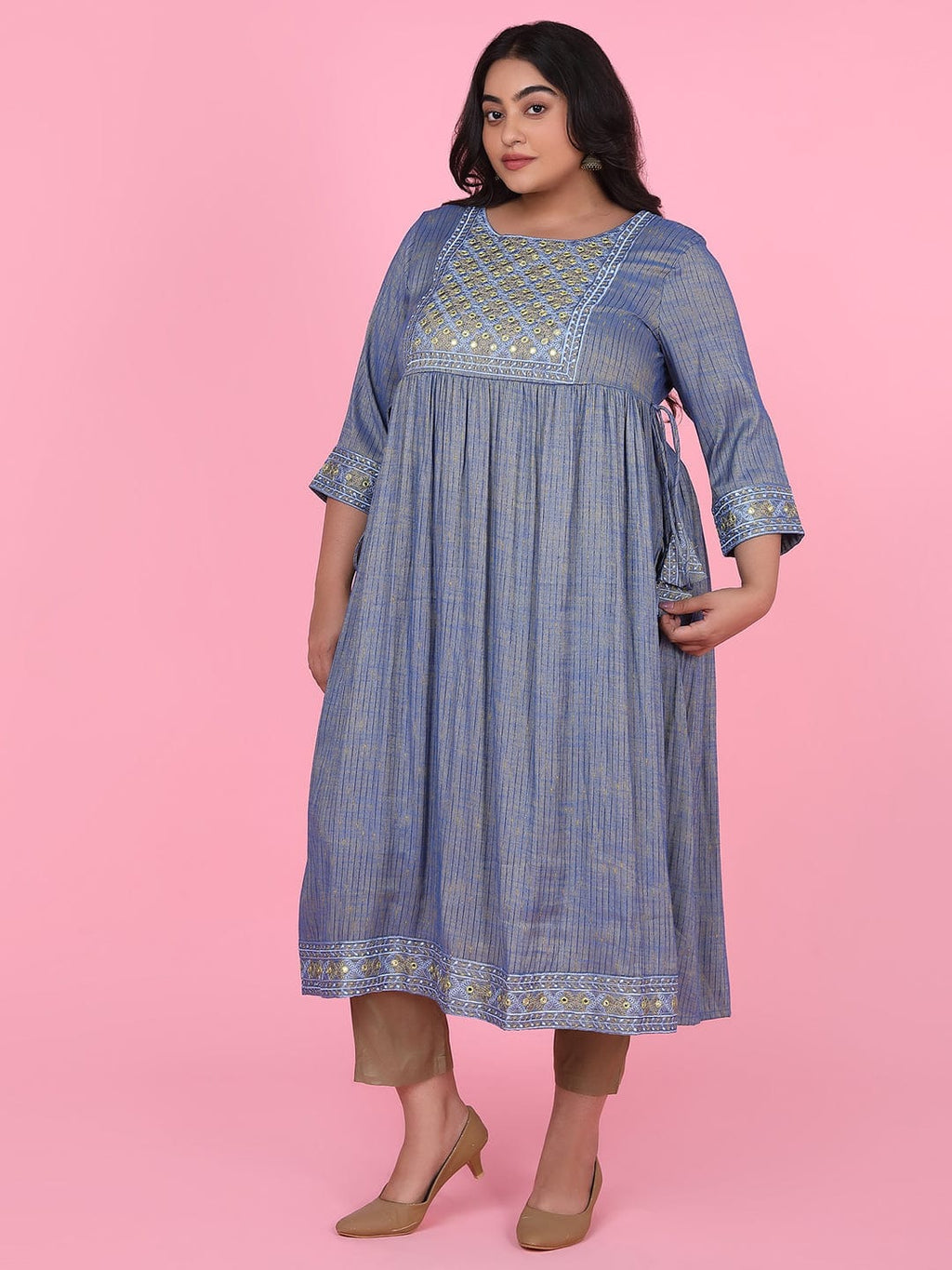 Women's Blue Woven Design A Line Kurta