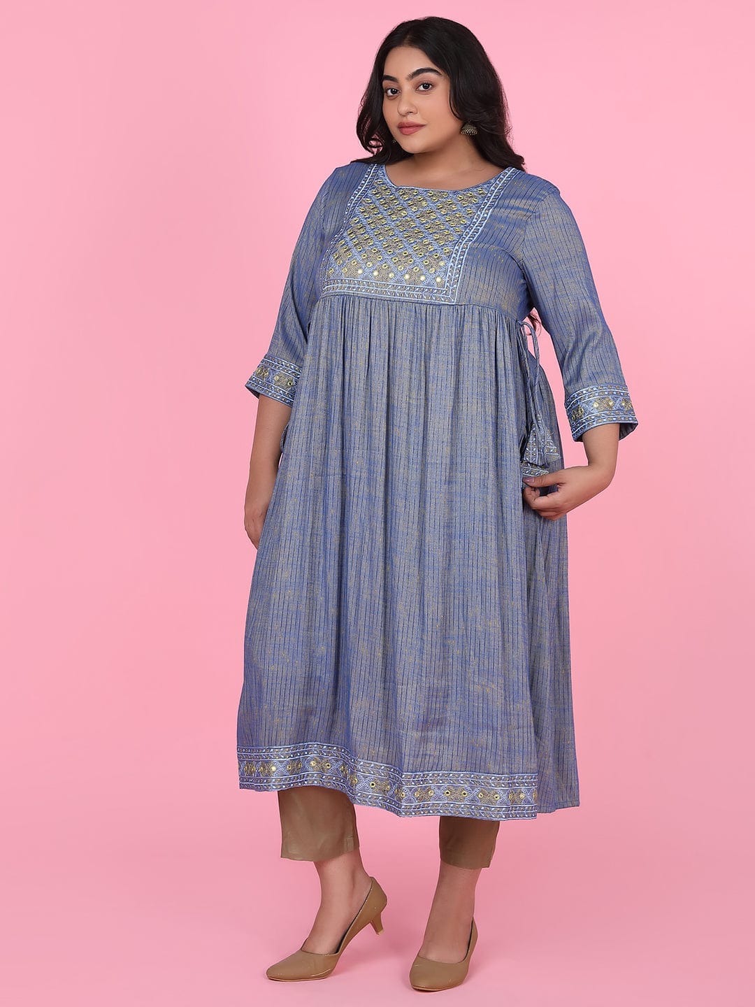Women's Blue Woven Design A Line Kurta