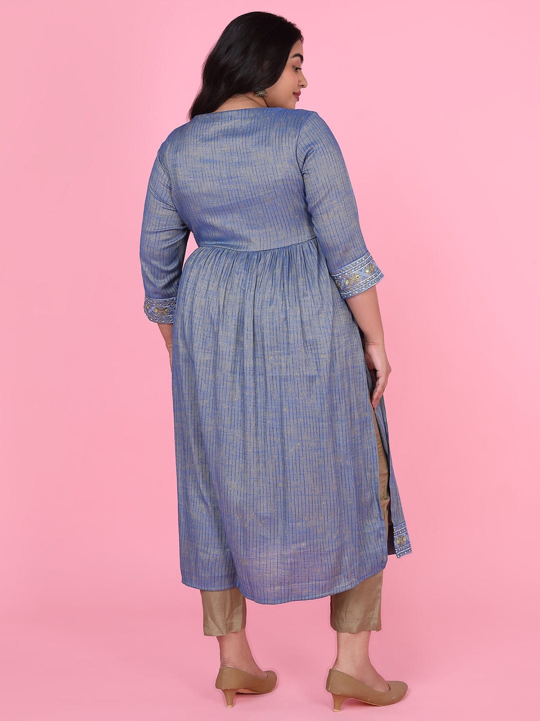 Women's Blue Woven Design A Line Kurta